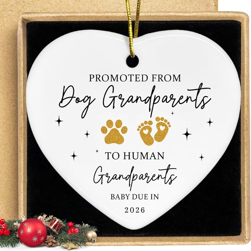 SUCHAGIFT Grandparents Gifts - First Time Grandparents Gifts for Grandma Grandpa - Baby Pregnancy Announcement Ornament for Grandma Grandpa, Promoted from Dog Grandparent to Human Grandparent Ornament - Image 1